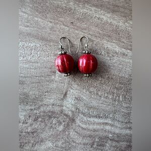 Pumpkin Shaped Glass Dangle Earrings Silver Tone Costume Fashion Fall Orange